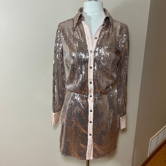 Free People Dresses & Skirts - 47.  Fearless era Free People Sophie Sequin Mini Dress in Champagne NWT XS